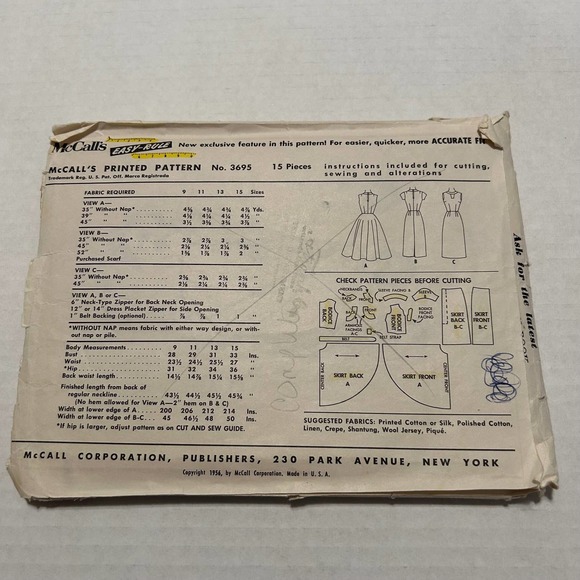 McCalls Vintage1950's Pattern #3695 Juniors Dress Flair or Slim Skirt Size 11 - Picture 6 of 8